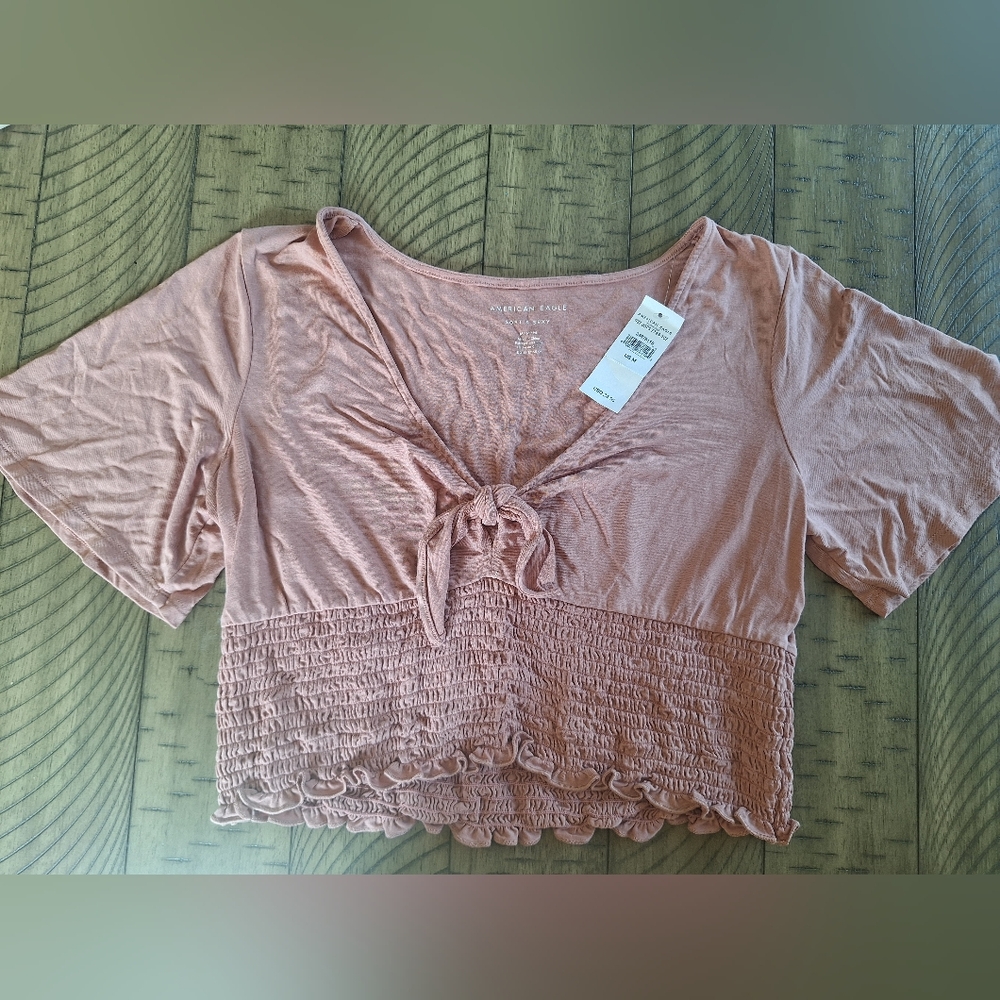 American Eagle Outfitters Blush Tie-Front Blouse